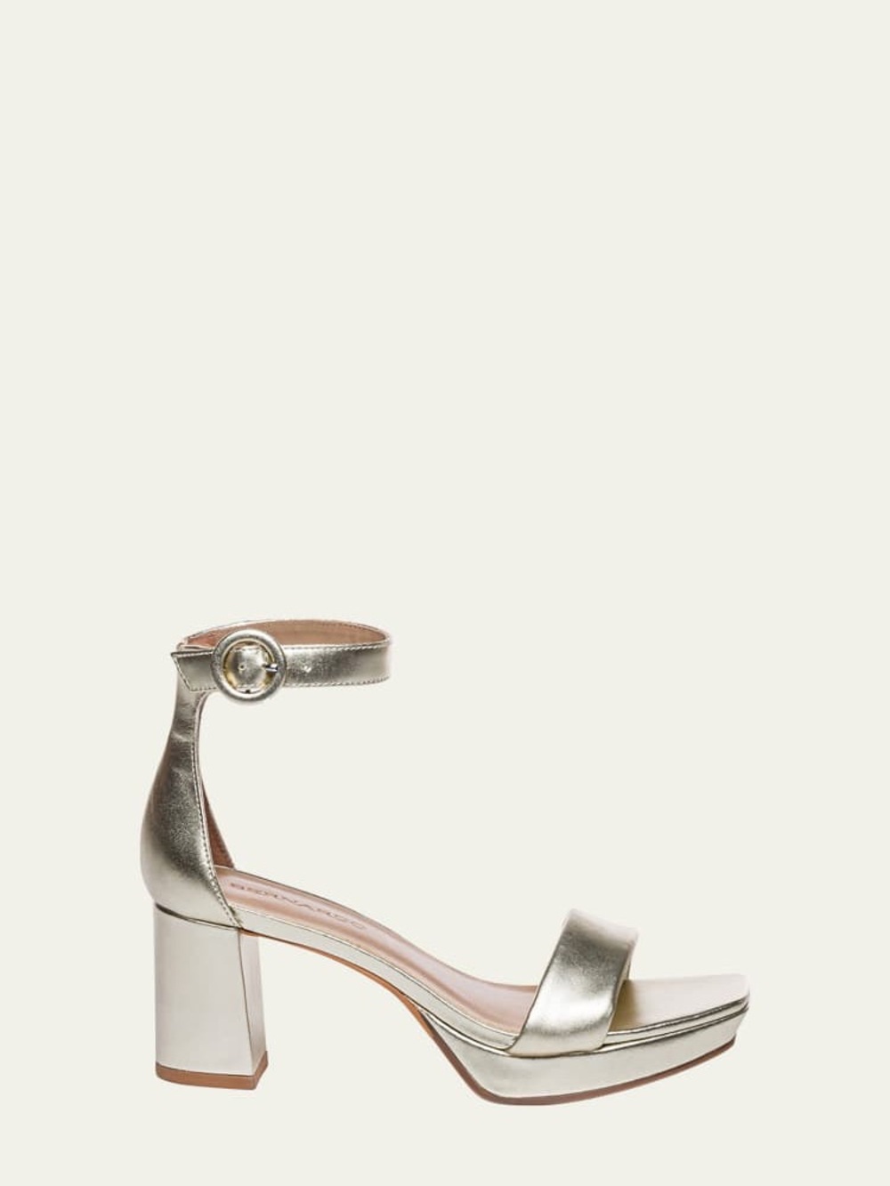 Bernardo Carla Metallic Gold Block Heel Ankle Strap Sandal